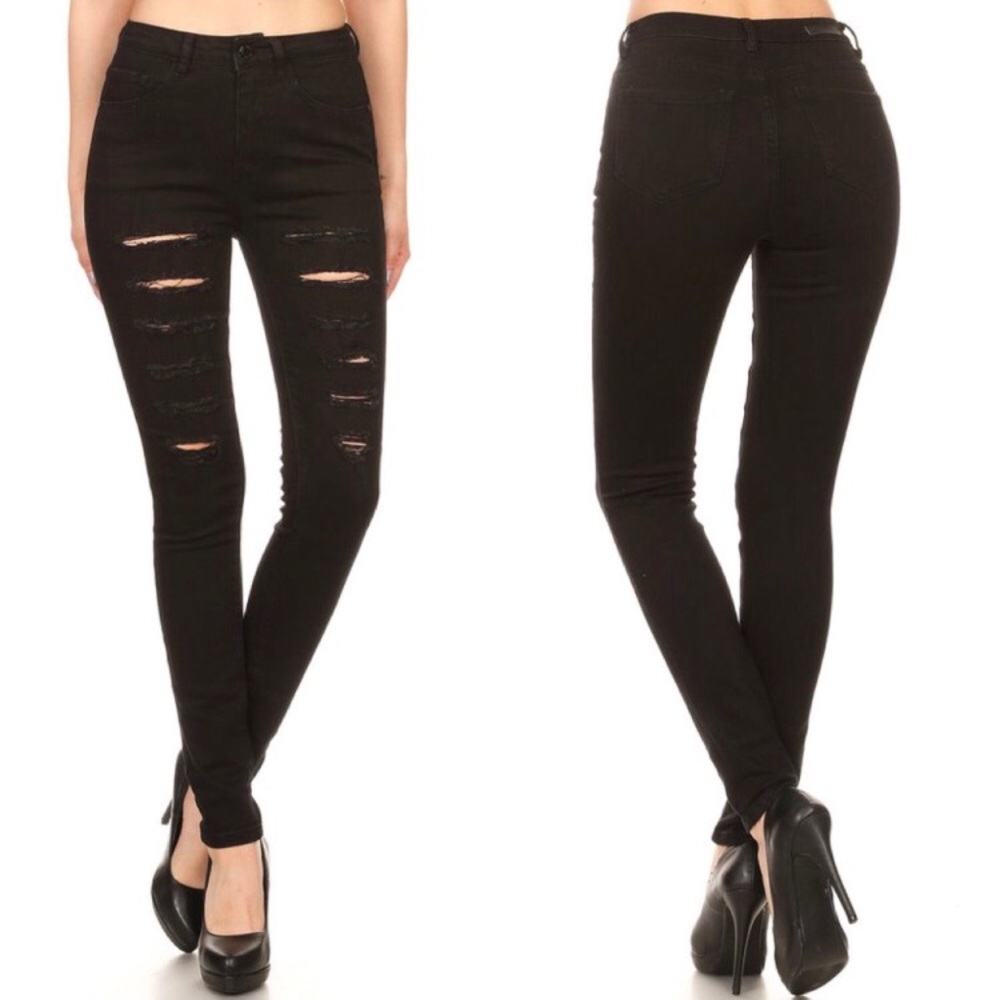 🌹BLACK SKINNY🌹 DISTRESSED HIGH WAISTED JEANS